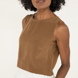 Petra Crop in Silk Crepe, Moss, Size Small | READY TO SHIP