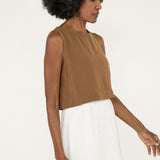 Petra Crop in Silk Crepe, Moss, Size Small | READY TO SHIP