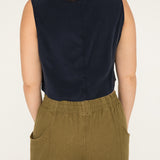 Petra Crop in Silk Crepe, Navy, Size XS | READY TO SHIP
