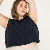 Petra Crop in Silk Crepe, Navy, Size XS | READY TO SHIP