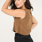 Petra Crop in Silk Crepe, Moss, Size Small | READY TO SHIP